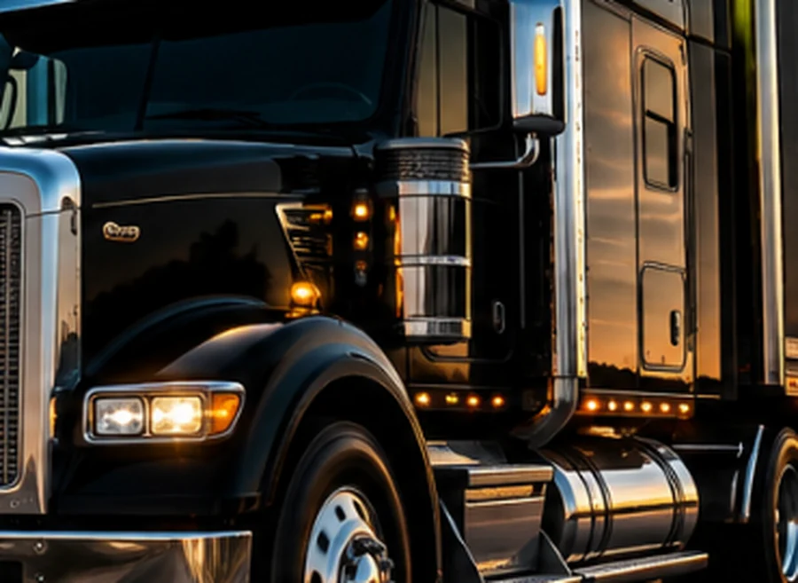 Tractor unit lit up at dusk, staged for an urgent hot shot run